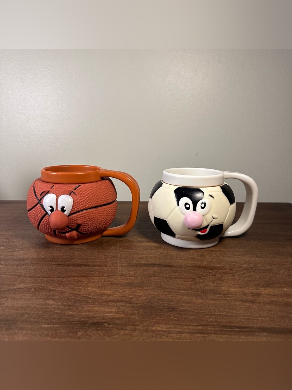 Vintage 2000 RMP Basketball Soccer Face Mugs Plastic Novelty Sports Nostalgia